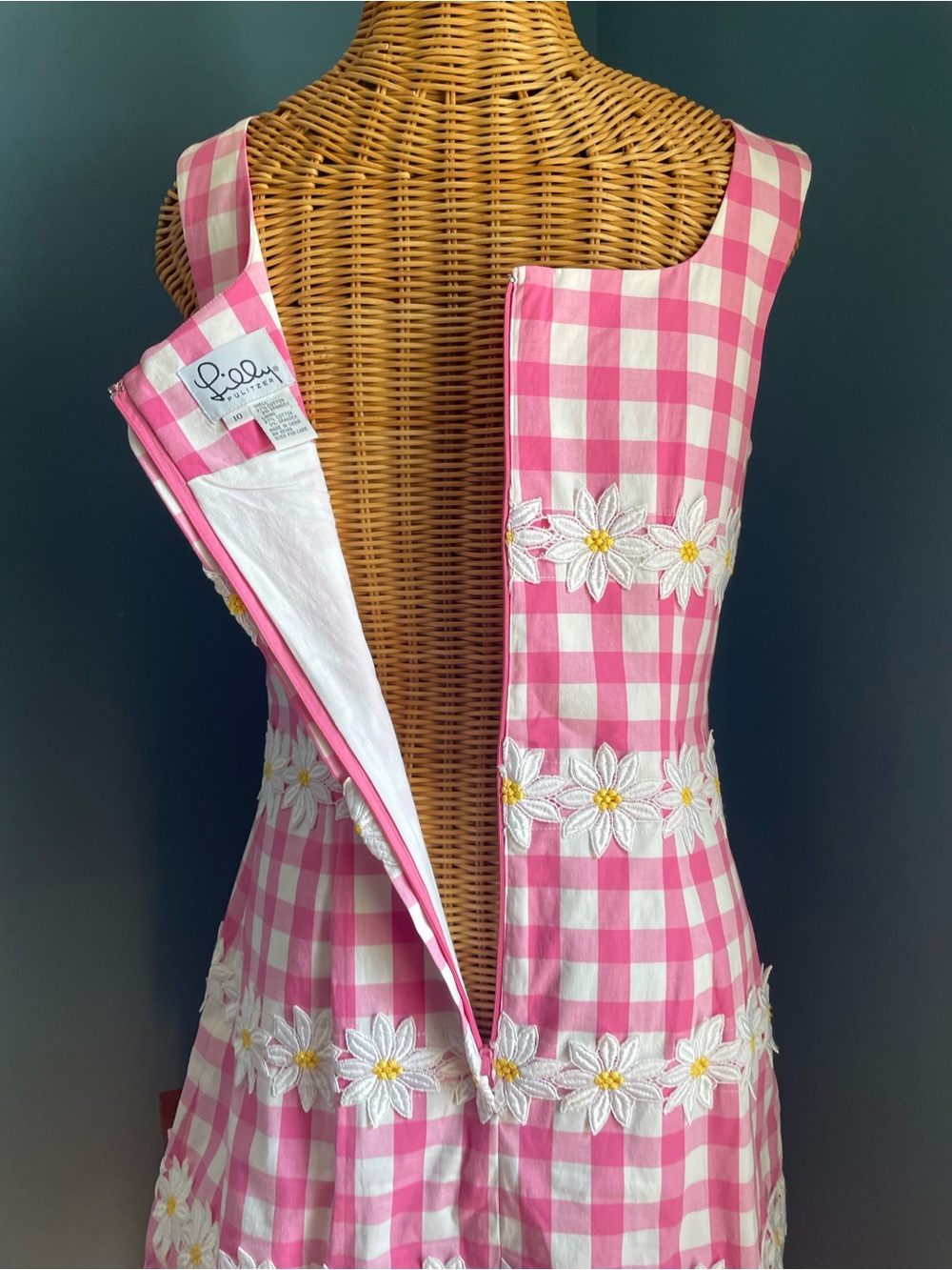 Vintage Y2K Lilly Pulitzer Shift Dress Pink White Gingham Daisy’s EUC Size 10 - Picture 8 of 12
